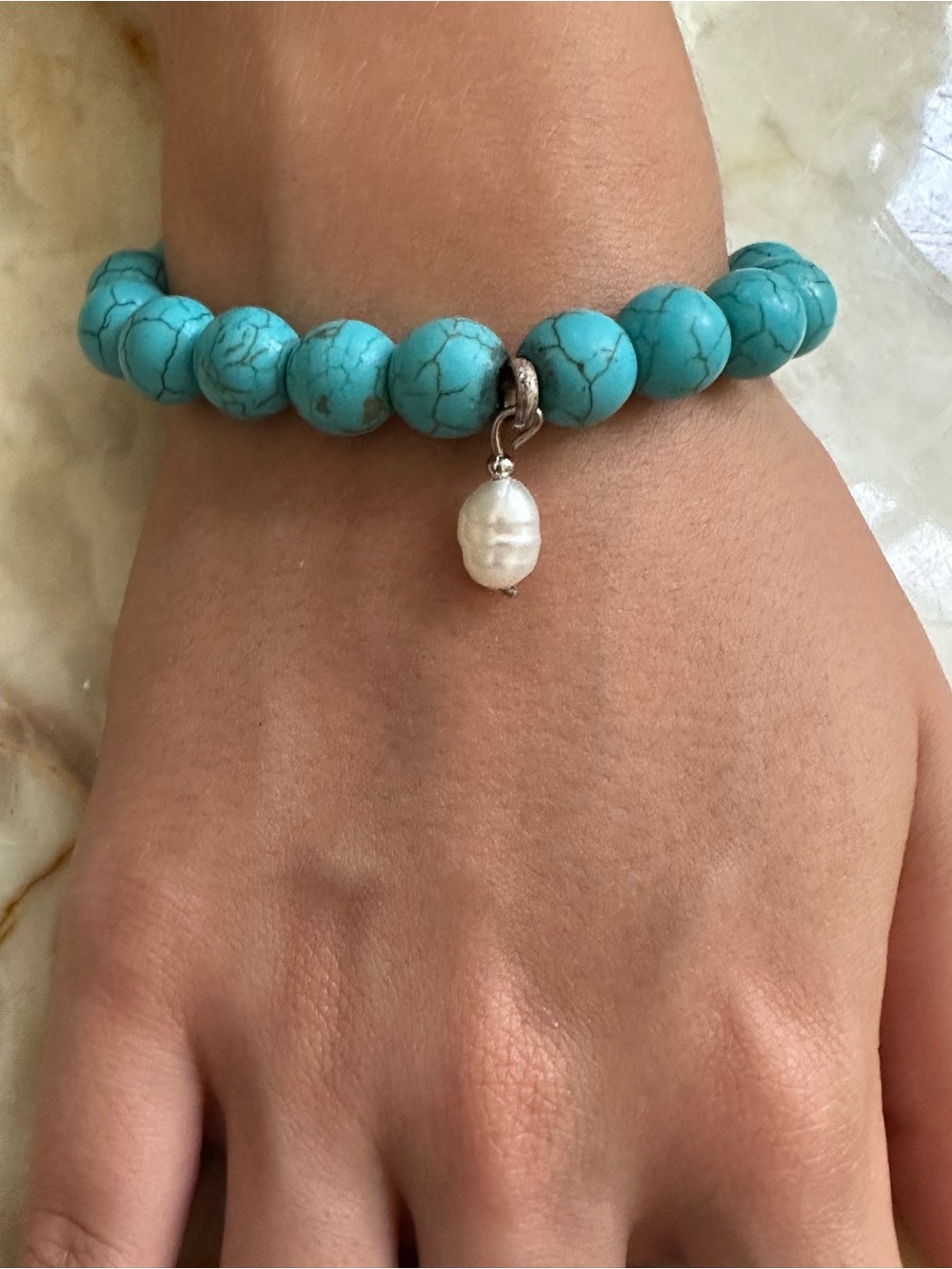 Turquoise Bracelet with Pearl Charm